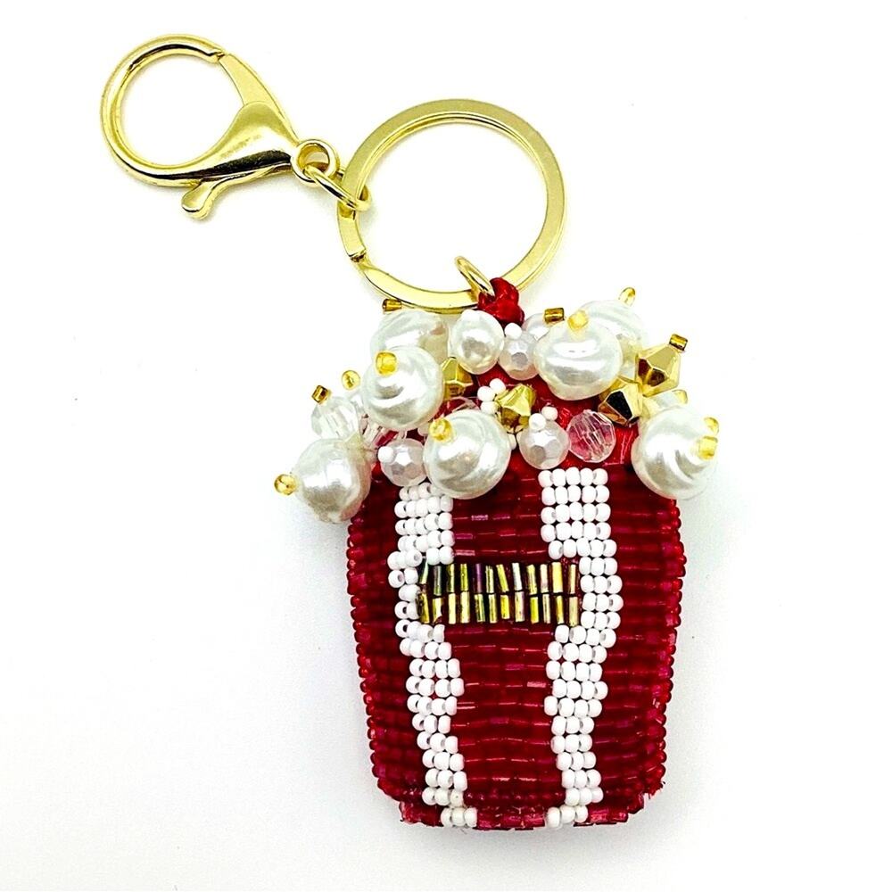Boutique Red and White Popcorn Beaded Key Ring Bag Charm